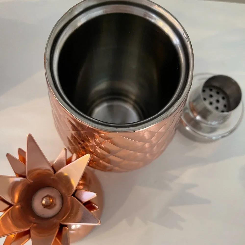 COPY - Pier 1 imports 22 oz Copper/metal Pineapple Cocktail Shaker & mugs